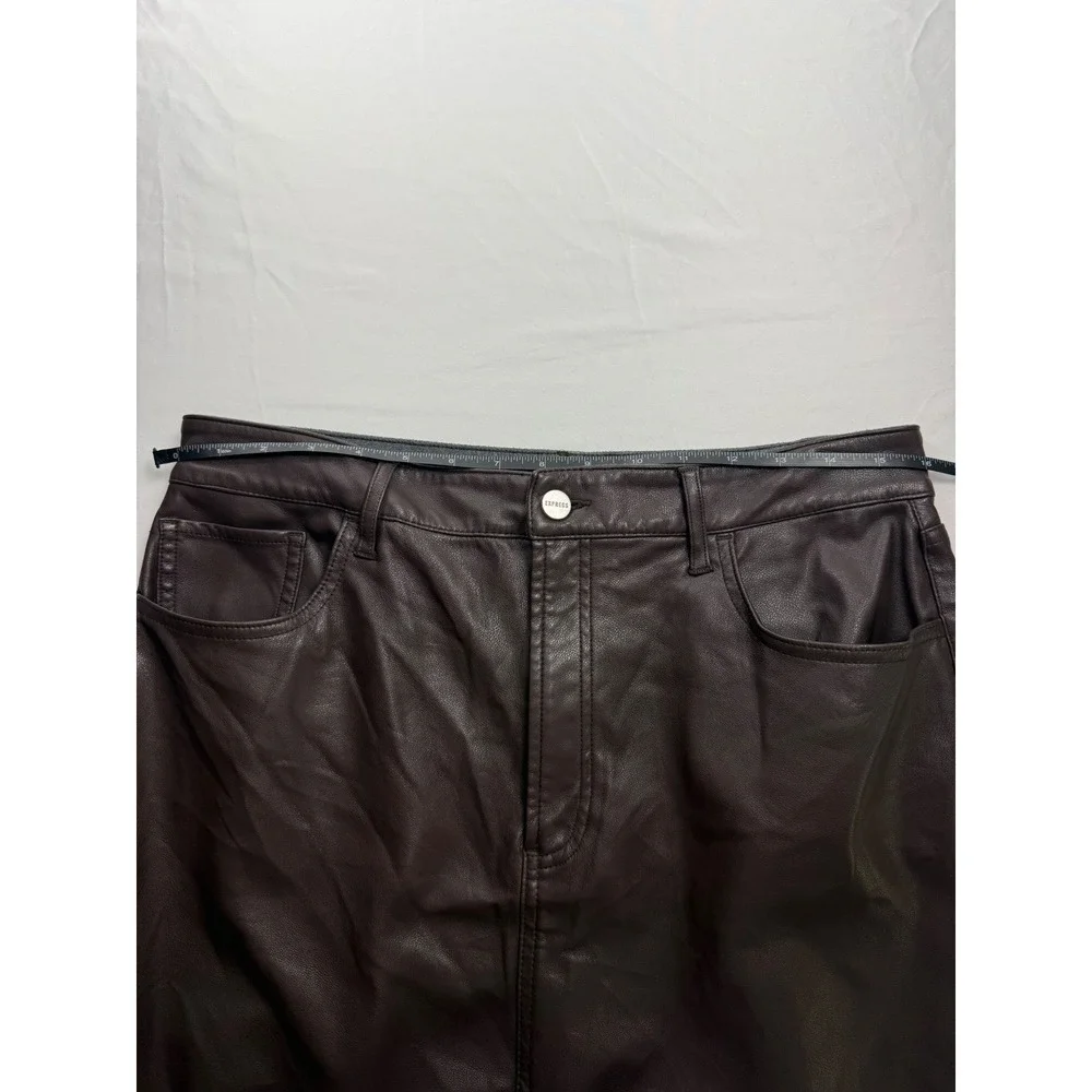 Express 12 Vegan Leather‎ Midi Skirt Brown Straight Front Slit